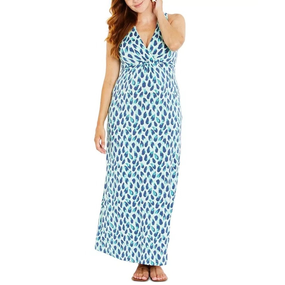 NEW Motherhood Maternity Maxi Dress Sleeveless V-Neck XL‎ Teal Summer Comfy